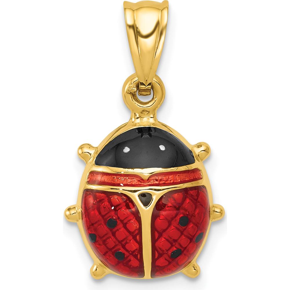 14K Yellow Gold Red and Black Enamel Ladybug Charm - 22mm Length by Oro Pregiato