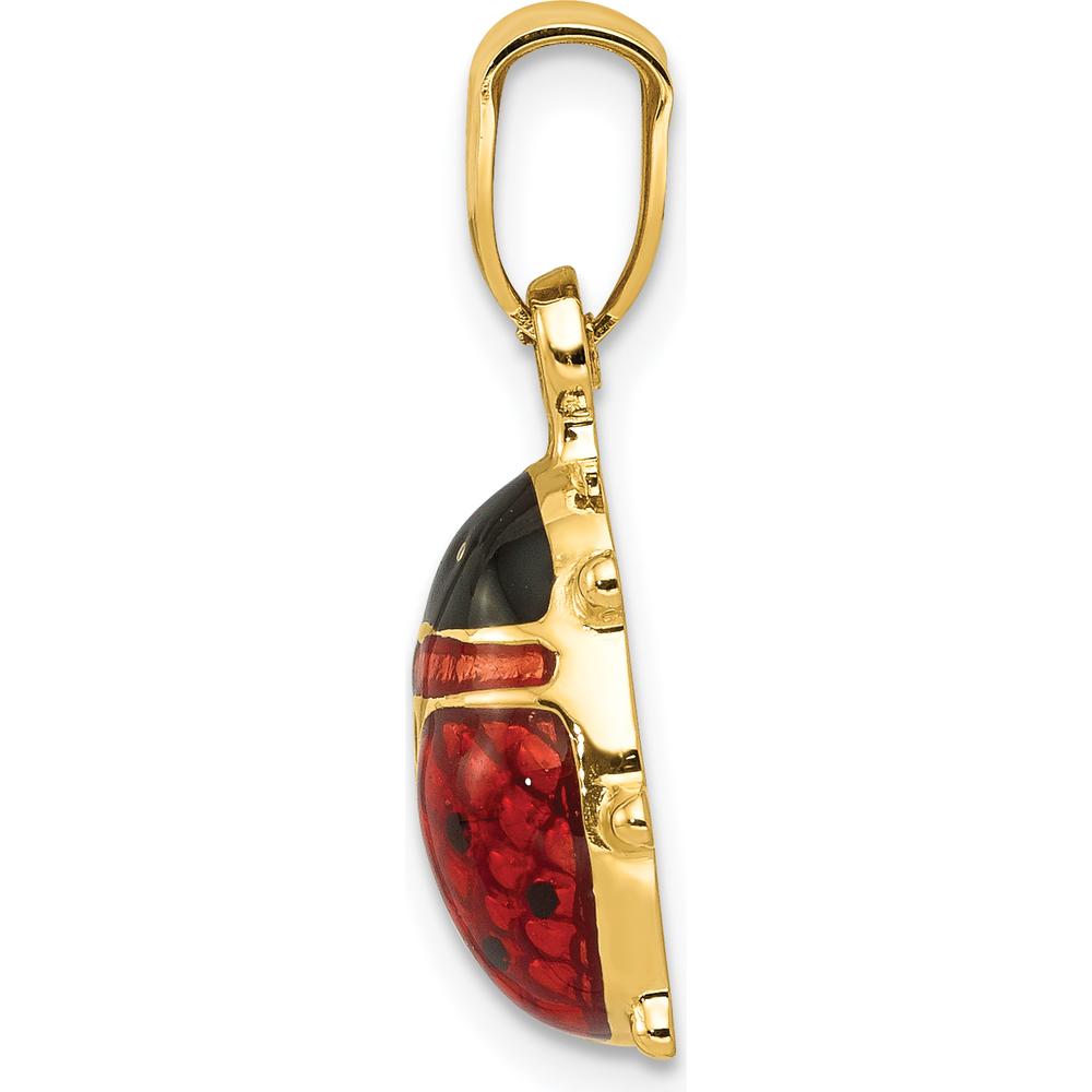 14K Yellow Gold Red and Black Enamel Ladybug Charm - 22mm Length by Oro Pregiato