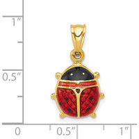 14K Yellow Gold Red and Black Enamel Ladybug Charm - 22mm Length by Oro Pregiato