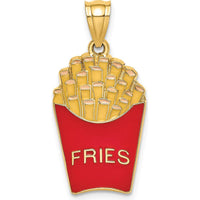 14K Yellow Gold Red and Yellow Enameled French Fries Charm - Playful Food-Inspired Pendant by Oro Pregiato