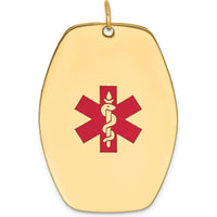 14K Yellow Gold Red Enamel Medical Alert Pendant - 36x27mm by Oro Pregiato