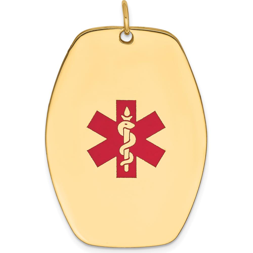 14K Yellow Gold Red Enamel Medical Alert Pendant - 36x27mm by Oro Pregiato