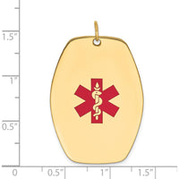 14K Yellow Gold Red Enamel Medical Alert Pendant - 36x27mm by Oro Pregiato