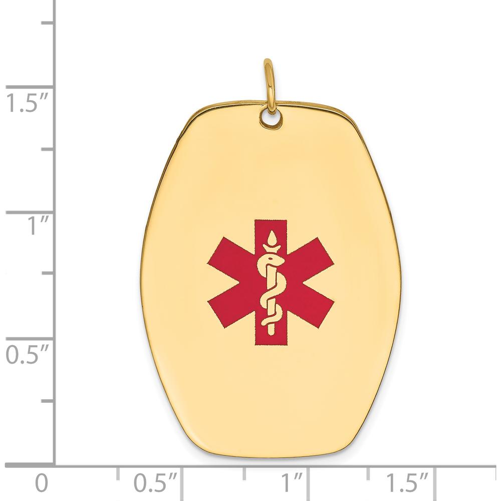 14K Yellow Gold Red Enamel Medical Alert Pendant - 36x27mm by Oro Pregiato