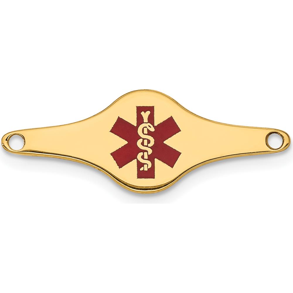 14K Yellow Gold Red Enamel Medical ID Bracelet Plate - 25x9mm, Engravable by Oro Pregiato