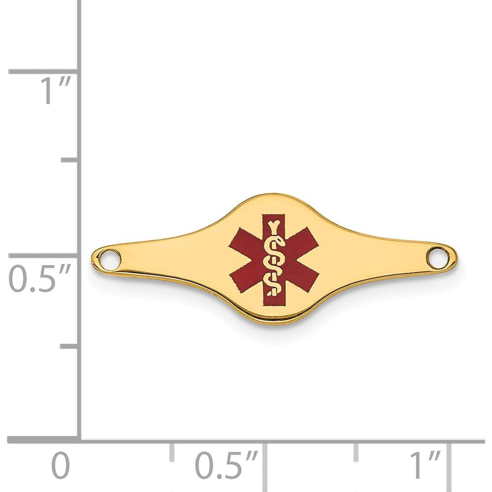 14K Yellow Gold Red Enamel Medical ID Bracelet Plate - 25x9mm, Engravable by Oro Pregiato