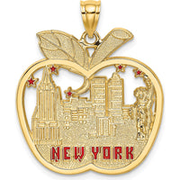 14K Yellow Gold Red Enamel New York Apple Charm with Red Stars - 26.8mm by Oro Pregiato