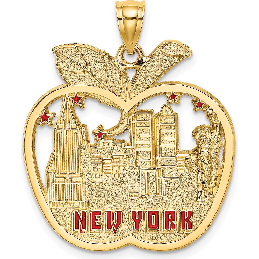 14K Yellow Gold Red Enamel New York Apple Charm with Red Stars - 26.8mm by Oro Pregiato