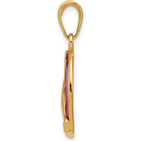 14K Yellow Gold Red Enamel Praying Hands and Cross Oval Pendant by Oro Pregiato