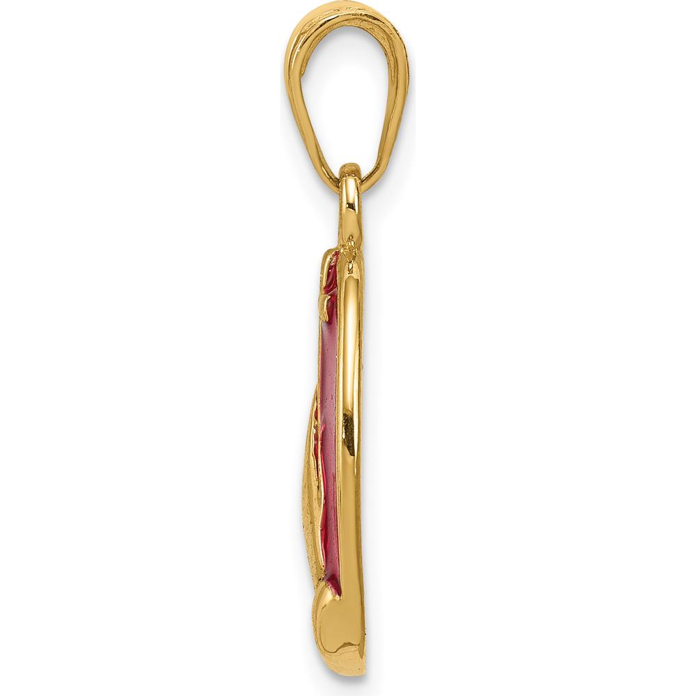 14K Yellow Gold Red Enamel Praying Hands and Cross Oval Pendant by Oro Pregiato
