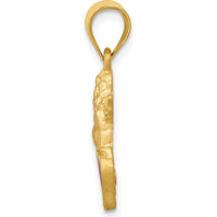 14K Yellow Gold Red Enameled Angel on Heart Pendant - 24mm Length by Oro Pregiato
