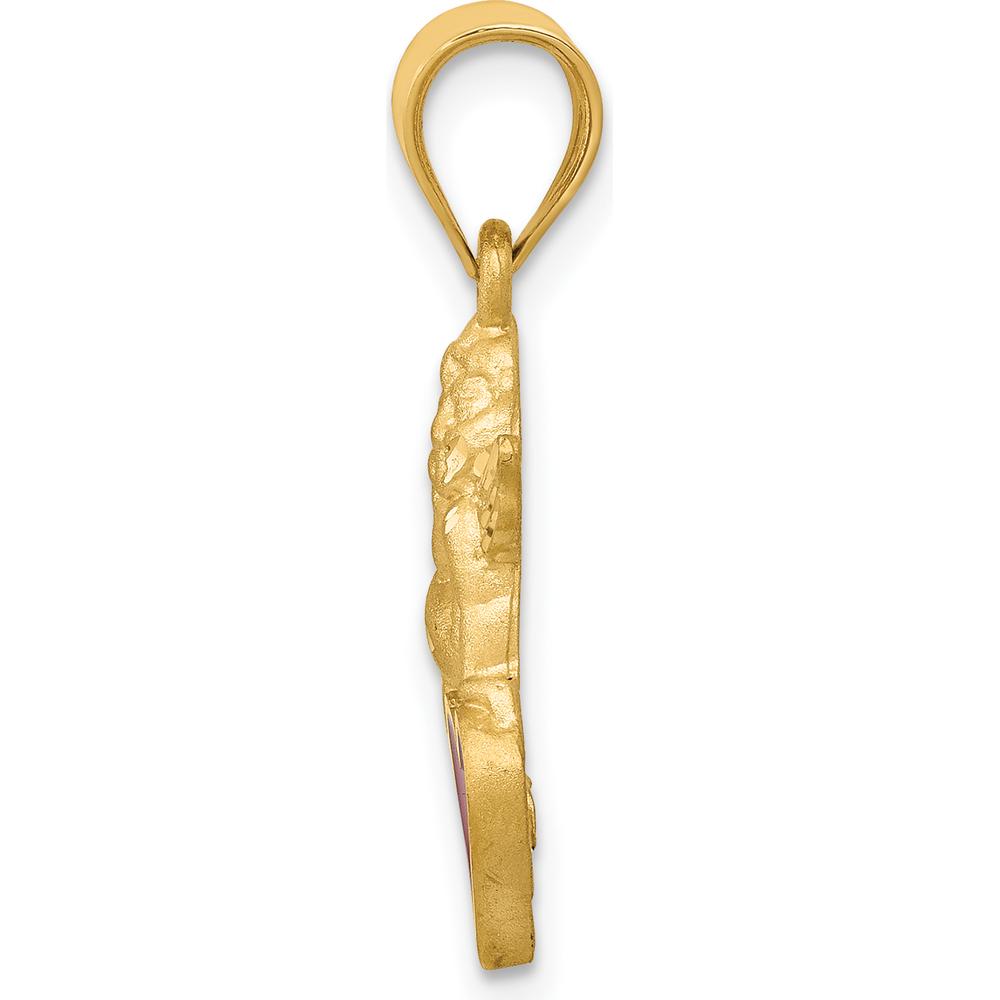 14K Yellow Gold Red Enameled Angel on Heart Pendant - 24mm Length by Oro Pregiato