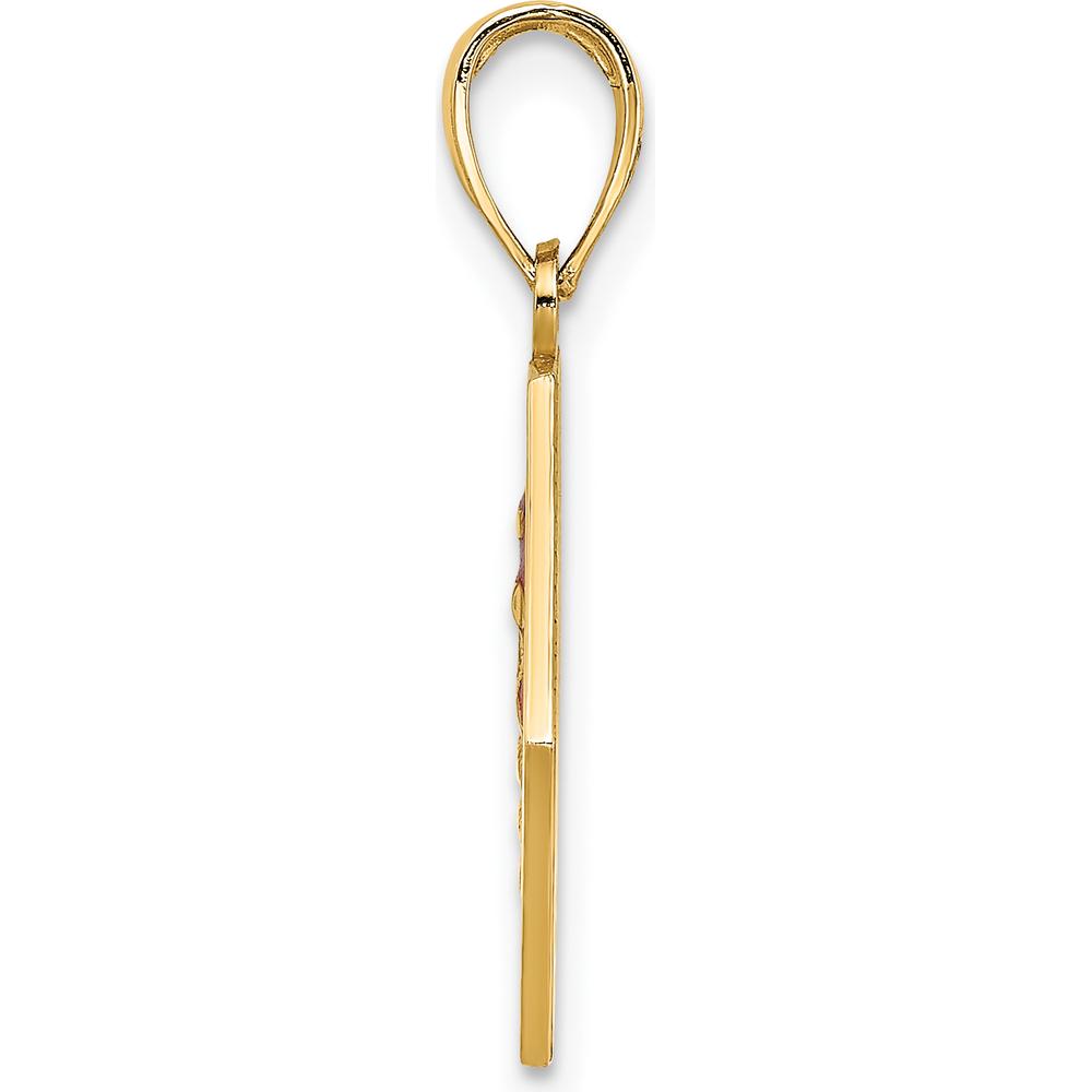 14K Yellow Gold Red Enameled Caduceus Medical Disc Charm by Oro Pregiato