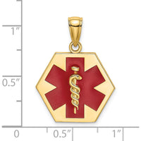 14K Yellow Gold Red Enameled Caduceus Medical Disc Charm by Oro Pregiato