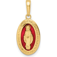 14K Yellow Gold Red Enameled Miraculous Medal Pendant with Virgin Mary - Polished Finish by Oro Pregiato