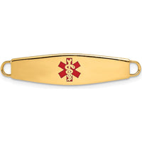 14K Yellow Gold Red Enameled Oval Medical ID Plate - Engravable, Polished Finish by Oro Pregiato