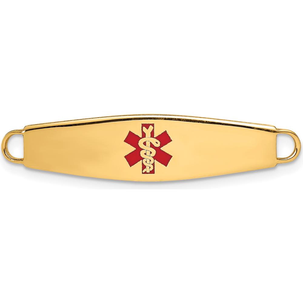 14K Yellow Gold Red Enameled Oval Medical ID Plate - Engravable, Polished Finish by Oro Pregiato