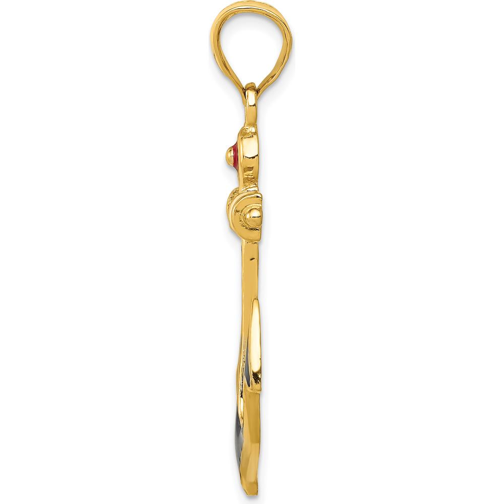 14K Yellow Gold Red, White, and Blue Enameled Anchor Pendant - 39mm Length by Oro Pregiato