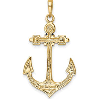 14K Yellow Gold Red, White, and Blue Enameled Anchor Pendant - 39mm Length by Oro Pregiato
