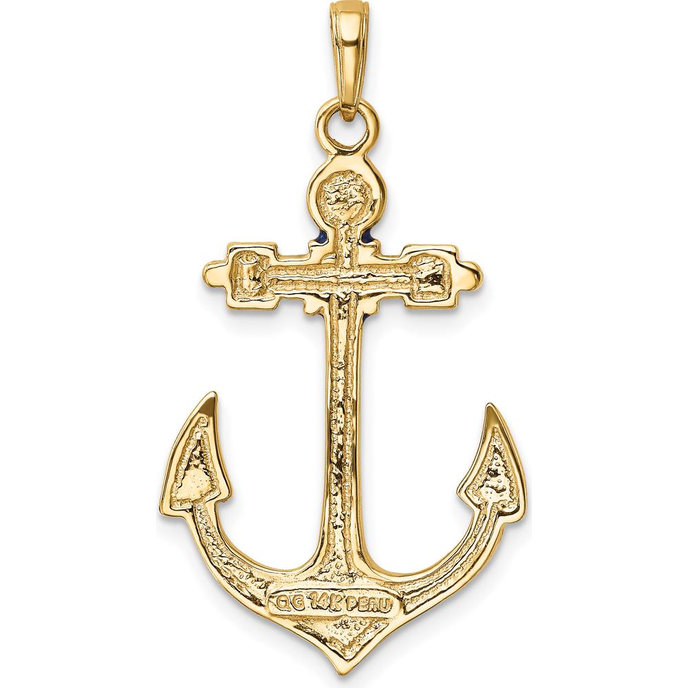 14K Yellow Gold Red, White, and Blue Enameled Anchor Pendant - 39mm Length by Oro Pregiato