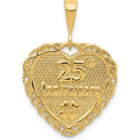 14K Yellow Gold Reversible 25th Anniversary Heart Charm with Textured Lace Design by Oro Pregiato