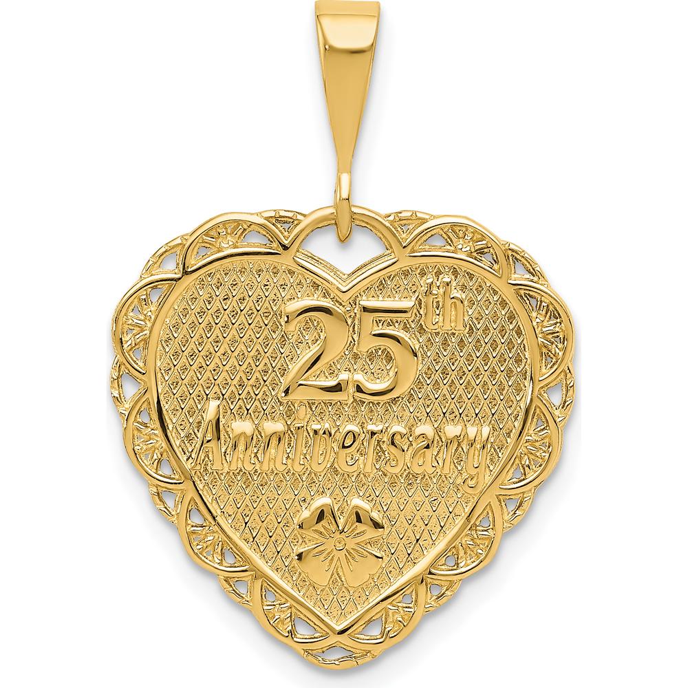 14K Yellow Gold Reversible 25th Anniversary Heart Charm with Textured Lace Design by Oro Pregiato