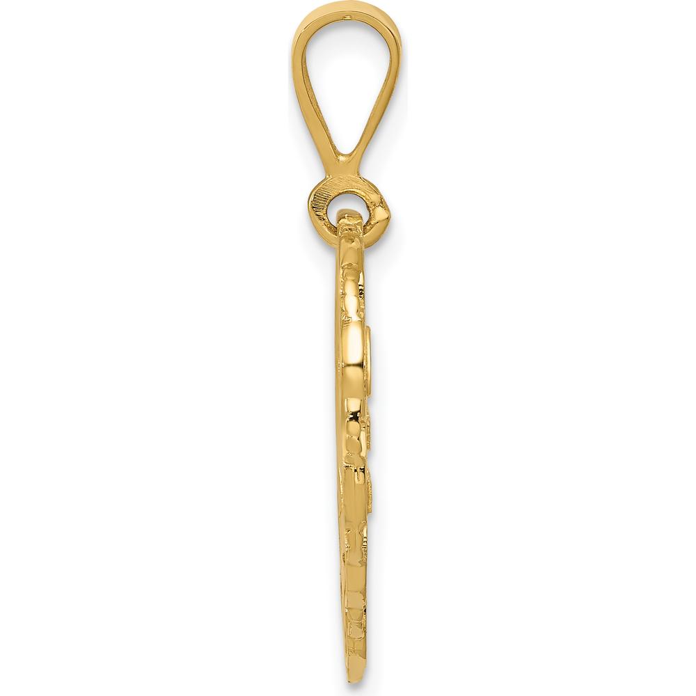 14K Yellow Gold Reversible 25th Anniversary Heart Charm with Textured Lace Design by Oro Pregiato