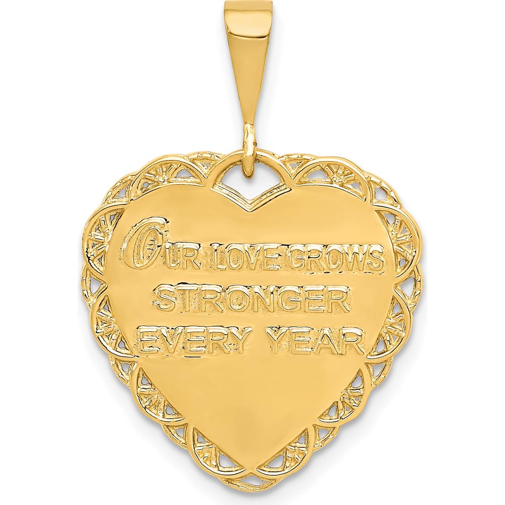 14K Yellow Gold Reversible 25th Anniversary Heart Charm with Textured Lace Design by Oro Pregiato