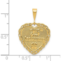 14K Yellow Gold Reversible 25th Anniversary Heart Charm with Textured Lace Design by Oro Pregiato