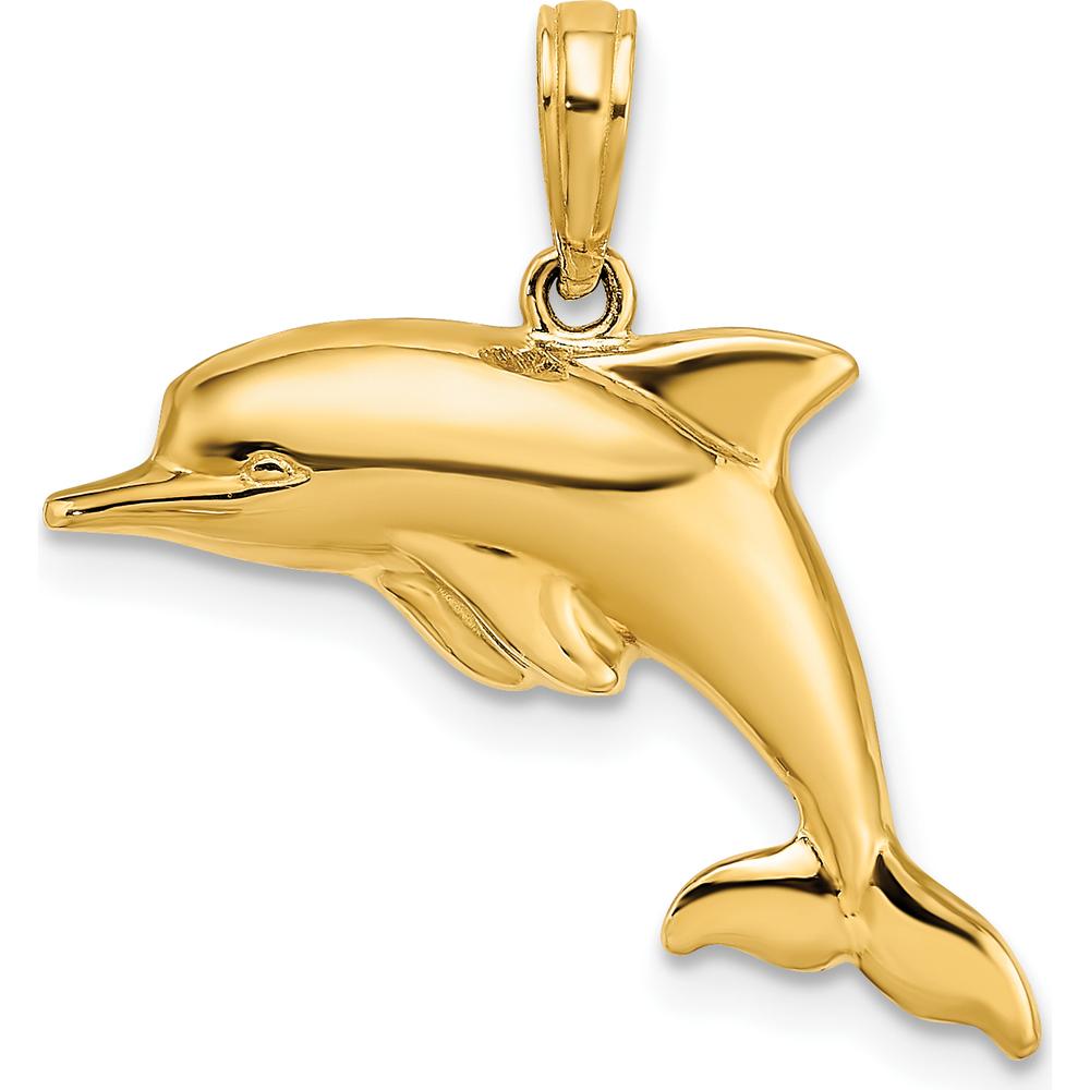 14K Yellow Gold Reversible 3D Puffed Dolphin Charm with Rhodium Accents - 16mm Length by Oro Pregiato
