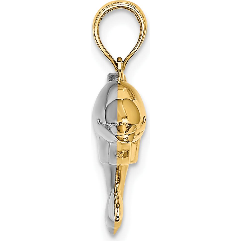 14K Yellow Gold Reversible 3D Puffed Dolphin Charm with Rhodium Accents - 16mm Length by Oro Pregiato