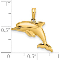 14K Yellow Gold Reversible 3D Puffed Dolphin Charm with Rhodium Accents - 16mm Length by Oro Pregiato