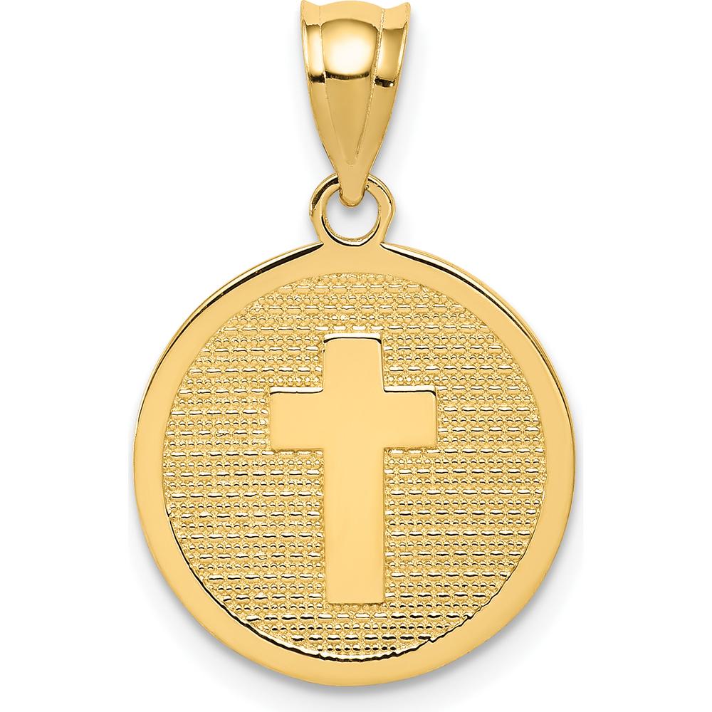 14K Yellow Gold Reversible Cross and "GOD BLESS" Disc Charm Pendant - Polished & Textured Design by Oro Pregiato
