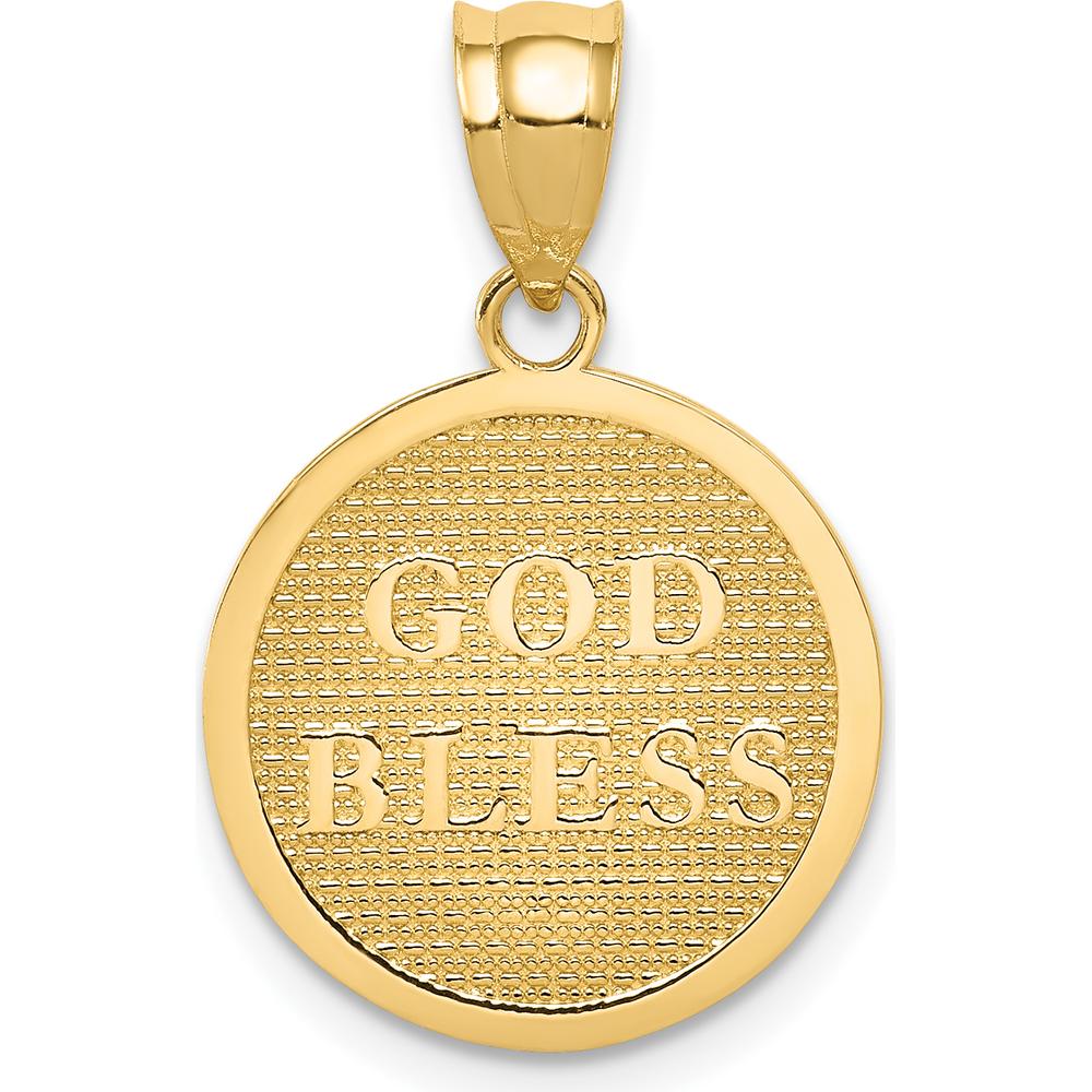 14K Yellow Gold Reversible Cross and "GOD BLESS" Disc Charm Pendant - Polished & Textured Design by Oro Pregiato