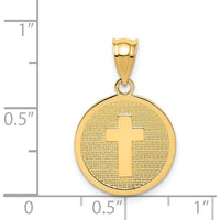 14K Yellow Gold Reversible Cross and "GOD BLESS" Disc Charm Pendant - Polished & Textured Design by Oro Pregiato