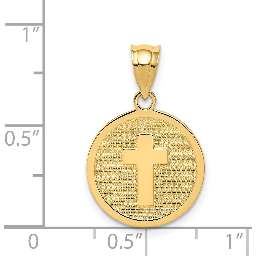 14K Yellow Gold Reversible Cross and "GOD BLESS" Disc Charm Pendant - Polished & Textured Design by Oro Pregiato