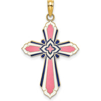 14K Yellow Gold Reversible Cross Pendant with Pink & Blue Enamel - 28mm Length by Oro Pregiato