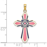 14K Yellow Gold Reversible Cross Pendant with Pink & Blue Enamel - 28mm Length by Oro Pregiato