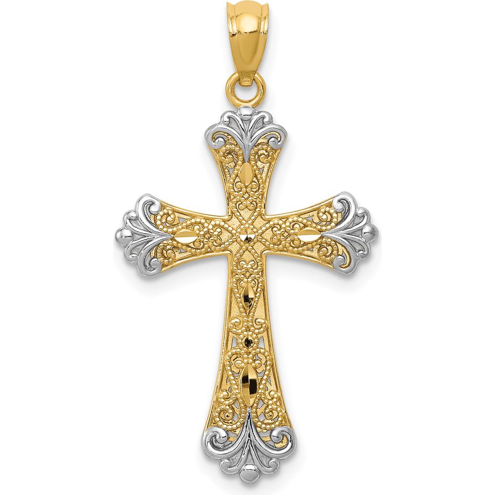 14K Yellow Gold Reversible Cross Pendant with White Rhodium - 27mm by Oro Pregiato