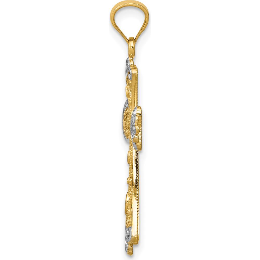 14K Yellow Gold Reversible Cross Pendant with White Rhodium - 27mm by Oro Pregiato