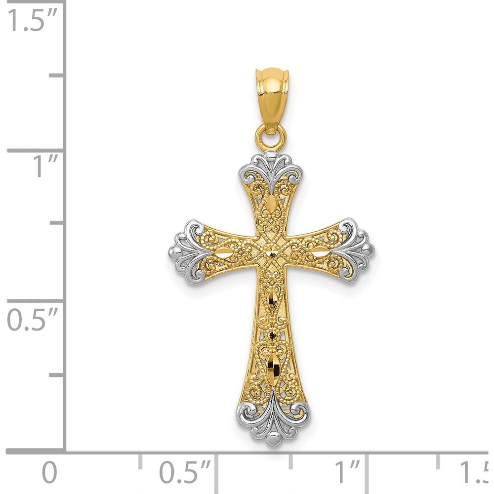 14K Yellow Gold Reversible Cross Pendant with White Rhodium - 27mm by Oro Pregiato