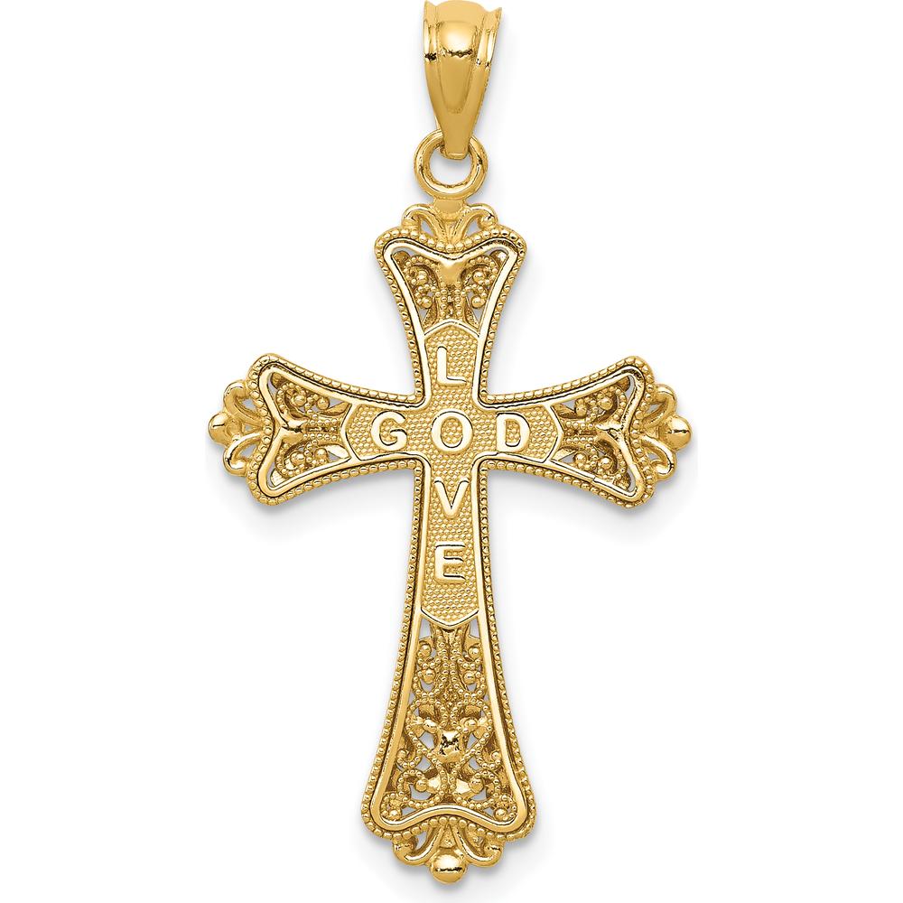 14K Yellow Gold Reversible Cross Pendant with White Rhodium - 27mm by Oro Pregiato