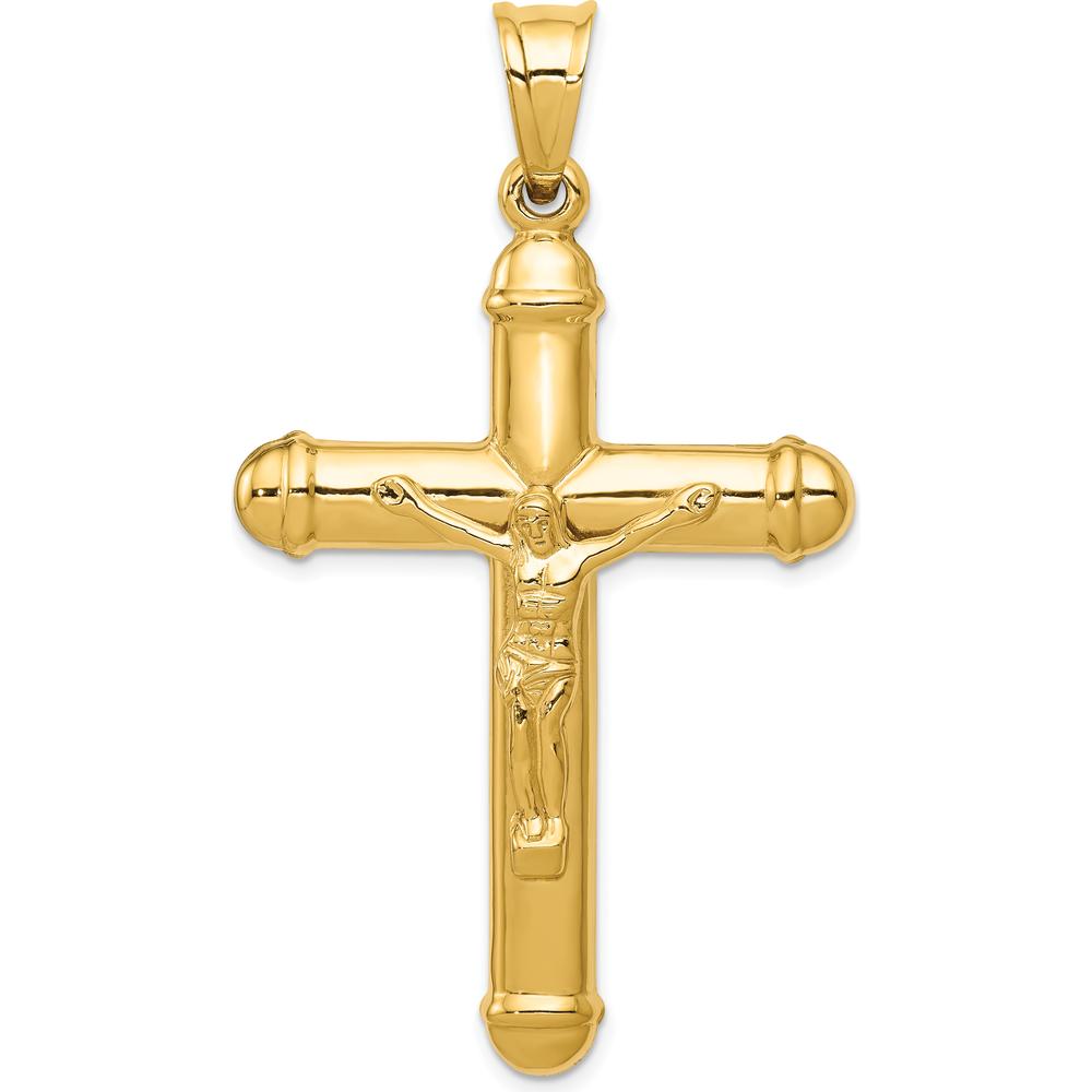 14K Yellow Gold Reversible Crucifix to Cross Pendant - Polished Finish by Oro Pregiato