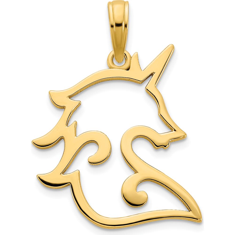14K Yellow Gold Reversible Cut-out Unicorn Pendant - 25mm by Oro Pregiato