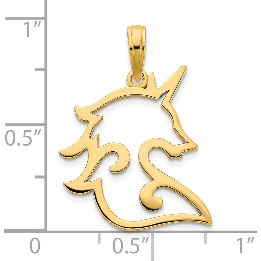 14K Yellow Gold Reversible Cut-out Unicorn Pendant - 25mm by Oro Pregiato