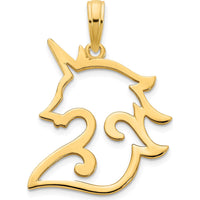 14K Yellow Gold Reversible Cut-out Unicorn Pendant - 25mm by Oro Pregiato
