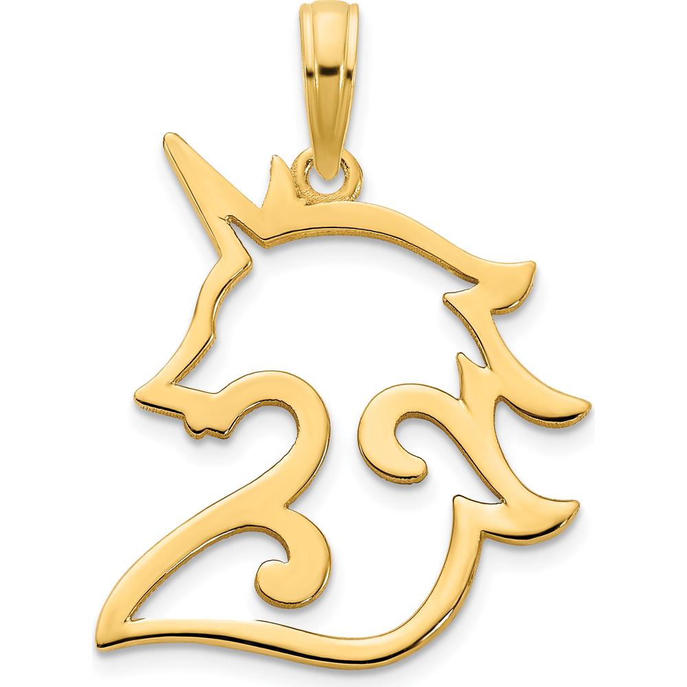14K Yellow Gold Reversible Cut-out Unicorn Pendant - 25mm by Oro Pregiato
