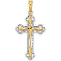 14K Yellow Gold Reversible Diamond-Cut Cross Charm with Rhodium Plating by Oro Pregiato