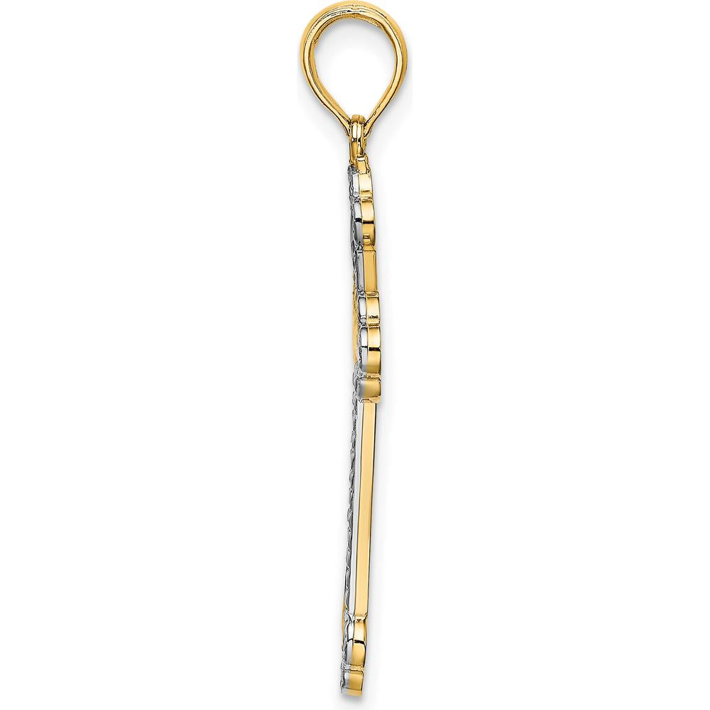 14K Yellow Gold Reversible Diamond-Cut Cross Charm with Rhodium Plating by Oro Pregiato