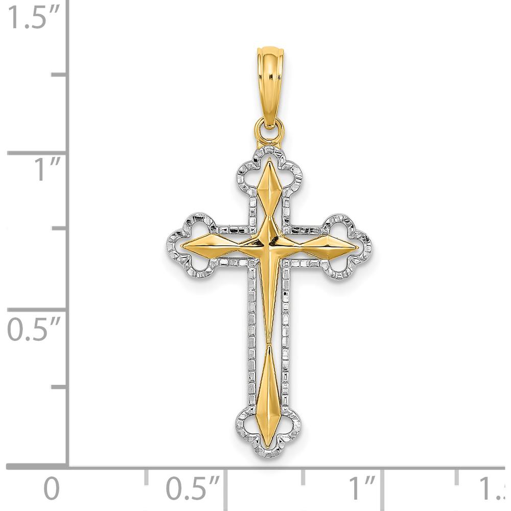 14K Yellow Gold Reversible Diamond-Cut Cross Charm with Rhodium Plating by Oro Pregiato